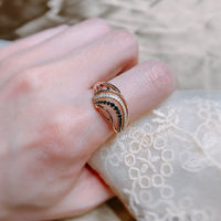 585 Rose Gold White&Black Natural Zircon Waves Ring - Golonzo -                                                                             