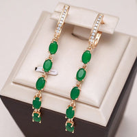 585 Rose Gold With Green Natural Zircon Vintage Long Tassel Earring - Golonzo -                                                                             