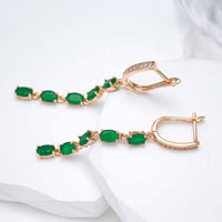 585 Rose Gold With Green Natural Zircon Vintage Long Tassel Earring - Golonzo -                                                                             