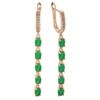 585 Rose Gold With Green Natural Zircon Vintage Long Tassel Earring - Golonzo -                                                                             