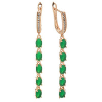 585 Rose Gold With Green Natural Zircon Vintage Long Tassel Earring - Golonzo -                                                                             