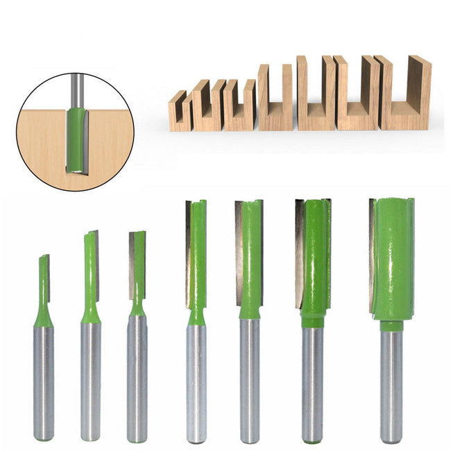 7pcs 6/6.35mm Shank Single Double Flute Straight Bit for Woodworking - Golonzo -                                                                             