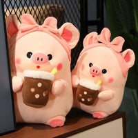 30/40/60CM Piggy Holding Bubble Cup Pillows Dolls - Golonzo -                                                                             