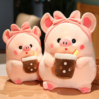 30/40/60CM Piggy Holding Bubble Cup Pillows Dolls - Golonzo -                                                                             