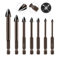 7pcs Glass Drill Bit Set Alloy Carbide Point With 4 Cutting Edges Tile - Golonzo -                                                                             