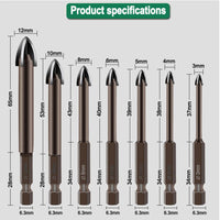 7pcs Glass Drill Bit Set Alloy Carbide Point With 4 Cutting Edges Tile - Golonzo -                                                                             