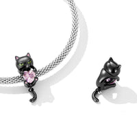 925 Sterling Silver Black Cat Bead for DIY Bracelet & Bangle - Golonzo -                                                                             