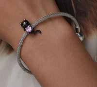 925 Sterling Silver Black Cat Bead for DIY Bracelet & Bangle - Golonzo -                                                                             