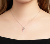 925 Sterling Silver Shiny Cubic Zircon Pendant Delicate Key & Lock Necklace - Golonzo -                                                                             