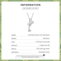 925 Sterling Silver Shiny Cubic Zircon Pendant Delicate Key & Lock Necklace - Golonzo -                                                                             