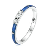 925 Sterling Silver Simple Shining Zircon Blue Ring - Golonzo -                                                                             
