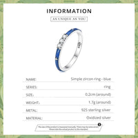 925 Sterling Silver Simple Shining Zircon Blue Ring - Golonzo -                                                                             