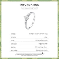 925 Sterling Silver Simple Square Zircon Ring - Golonzo -                                                                             