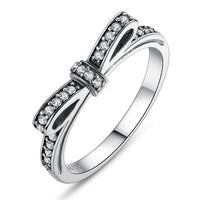 925 Sterling Silver Sparkling Bow Knot Stackable Ring - Golonzo -                                                                             