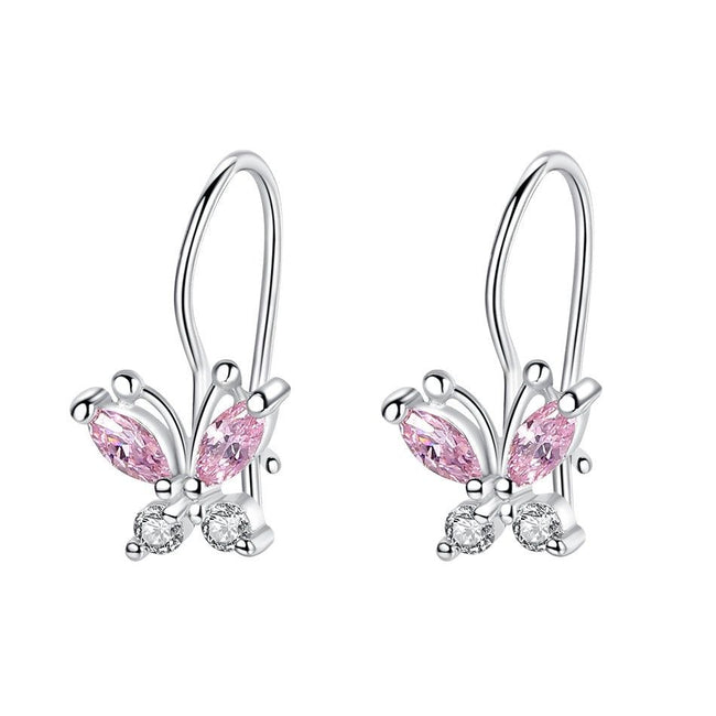 925 Sterling Silver Sparkling Crystal Butterfly Earrings - Golonzo -                                                                             
