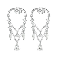925 Sterling Silver Tassel Heart Drop Earrings - Shining Zircon Luxury Earrings - Golonzo -                                                                             