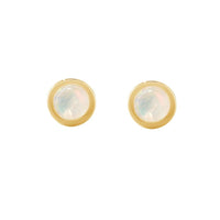 925 Sterling Silver with 18K Gold Vintage White Opal Round Plated Stud Earrings - Golonzo -                                                                             