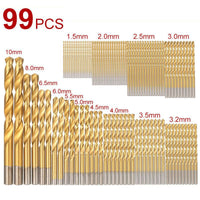 99pc Drill Set 1.5mm-10mm HSS Titanium Drill Bits Set - Golonzo -                                                                             