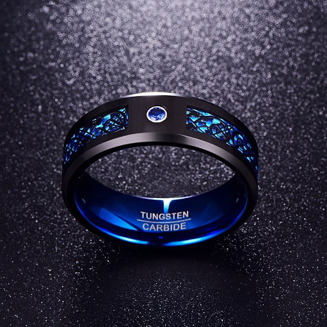 Ancient Black Dragon Blue Tungsten Ring - Golonzo -                                                                             