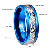 Ancient Gold Dragon Blue Tungsten Rings - Golonzo -                                                                             