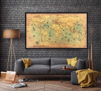 Antique Painting World Map Wall Sticker - Golonzo -                                                                             