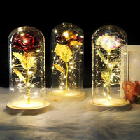 Beauty And The Beast Rose In A Glass Dome On A Wooden Base - Golonzo -                                                                             