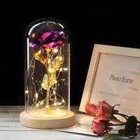 Beauty And The Beast Rose In A Glass Dome On A Wooden Base - Golonzo -                                                                             