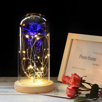 Beauty And The Beast Rose In A Glass Dome On A Wooden Base - Golonzo -                                                                             