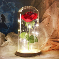 Beauty And The Beast Rose In A Glass Dome On A Wooden Base - Golonzo -                                                                             