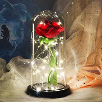 Beauty And The Beast Rose In A Glass Dome On A Wooden Base - Golonzo -                                                                             