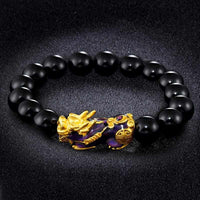 Black Obsidian Beads Bracelet With Pixiu Dragon Charm - Golonzo -                                                                             