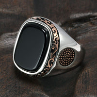 Black Onyx Stones Silver Ring - Golonzo -                                                                             