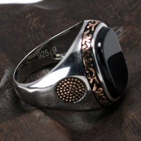 Black Onyx Stones Silver Ring - Golonzo -                                                                             