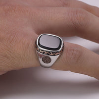 Black Onyx Stones Silver Ring - Golonzo -                                                                             