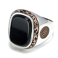 Black Onyx Stones Silver Ring - Golonzo -                                                                             