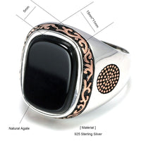 Black Onyx Stones Silver Ring - Golonzo -                                                                             