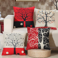 Black Red Tree Pattern Cotton Linen Throw Pillow Cushion Cover - Golonzo -                                                                             