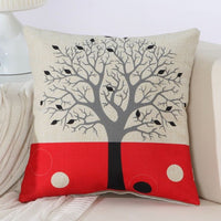 Black Red Tree Pattern Cotton Linen Throw Pillow Cushion Cover - Golonzo -                                                                             