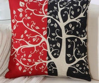 Black Red Tree Pattern Cotton Linen Throw Pillow Cushion Cover - Golonzo -                                                                             