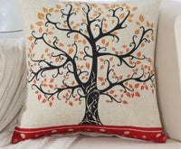 Black Red Tree Pattern Cotton Linen Throw Pillow Cushion Cover - Golonzo -                                                                             