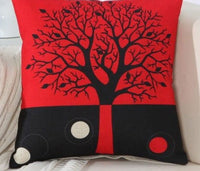 Black Red Tree Pattern Cotton Linen Throw Pillow Cushion Cover - Golonzo -                                                                             
