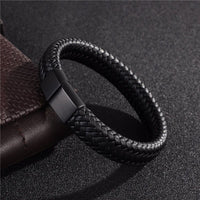 Braided Leather Bracelet Stainless Steel Magnetic Clasp Fashion Bangles - Golonzo -                                                                             