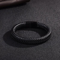 Braided Leather Bracelet Stainless Steel Magnetic Clasp Fashion Bangles - Golonzo -                                                                             
