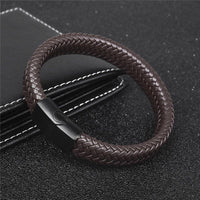Braided Leather Bracelet Stainless Steel Magnetic Clasp Fashion Bangles - Golonzo -                                                                             