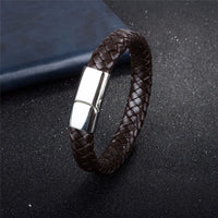 Braided Leather Bracelet Stainless Steel Magnetic Clasp Fashion Bangles - Golonzo -                                                                             