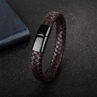 Braided Leather Bracelet Stainless Steel Magnetic Clasp Fashion Bangles - Golonzo -                                                                             
