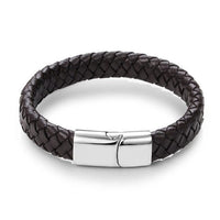 Braided Leather Bracelet Stainless Steel Magnetic Clasp Fashion Bangles - Golonzo -                                                                             
