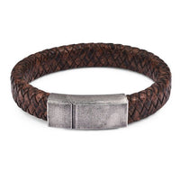 Braided Leather Bracelet Stainless Steel Magnetic Clasp Fashion Bangles - Golonzo -                                                                             