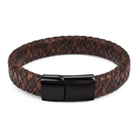 Braided Leather Bracelet Stainless Steel Magnetic Clasp Fashion Bangles - Golonzo -                                                                             