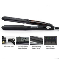 Ceramic Steam Hair Straightener Curler - Professional Flat Iron Vapor Straightening Iron - Golonzo -                                                                             